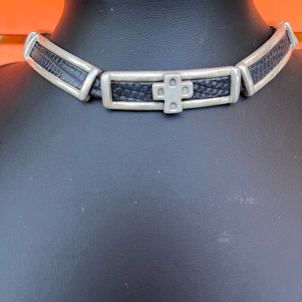 Solid sterling silver 925 vintagblack leather choker made by Saint by Sara Jane